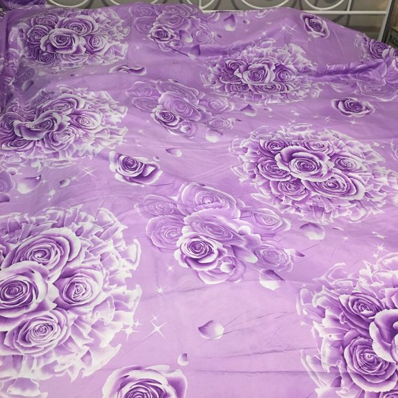 Dubet Cover & 2 Queen Pillow Cases -    Tap1  Purple Floral - Picture 2 of 5